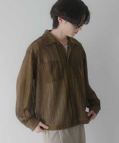 雙口袋 開領 蕾絲 襯衫