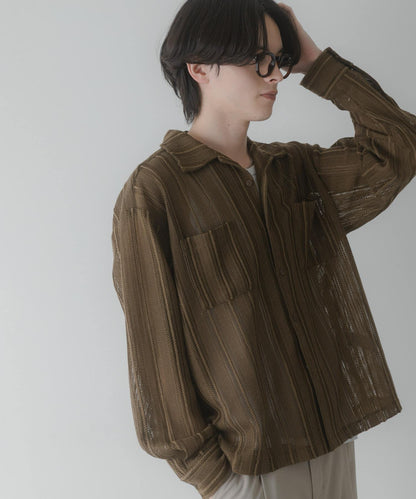 雙口袋 開領 蕾絲 襯衫