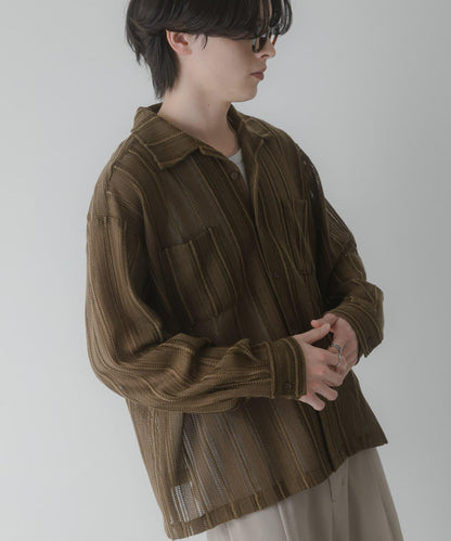 雙口袋 開領 蕾絲 襯衫