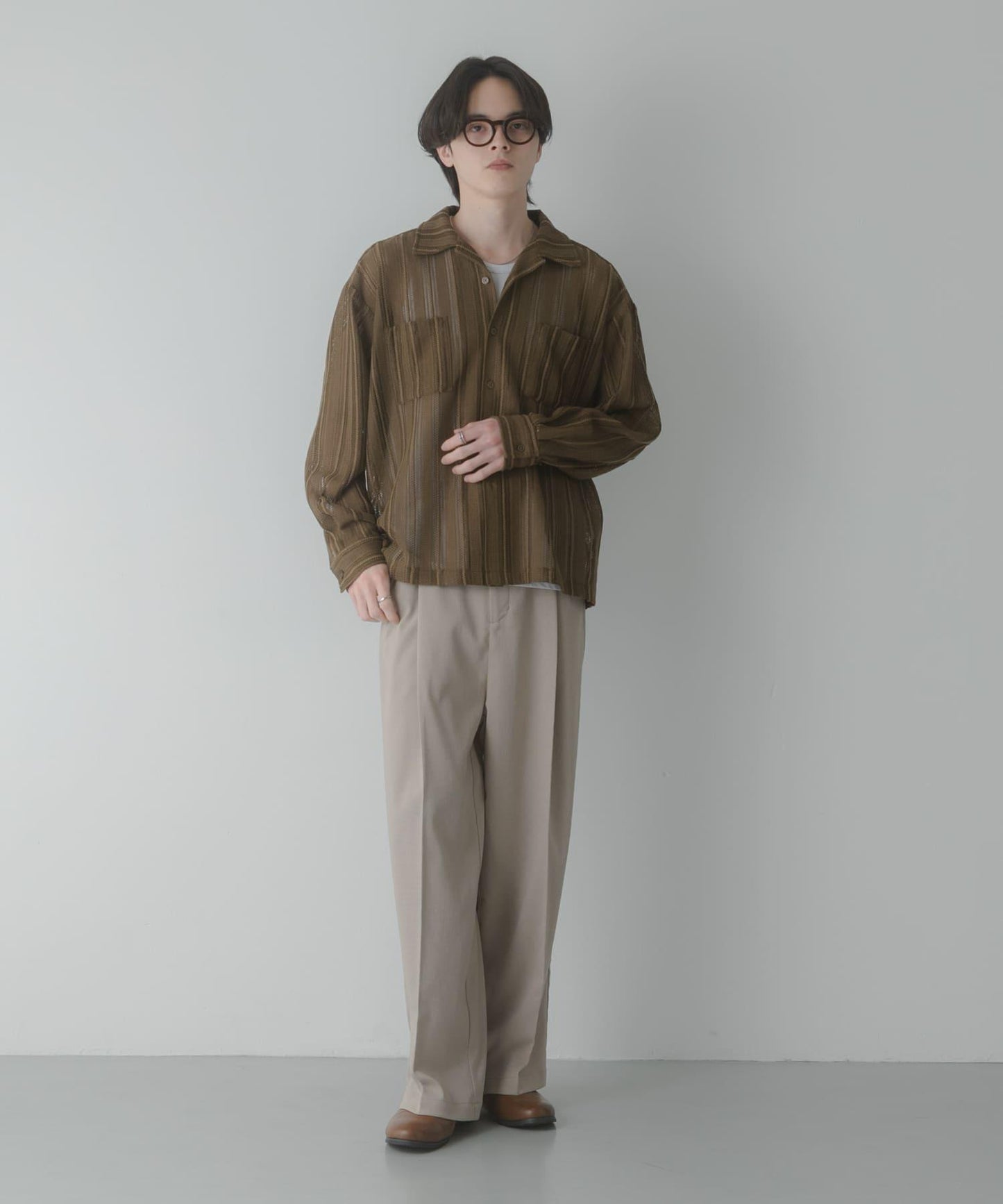 雙口袋 開領 蕾絲 襯衫