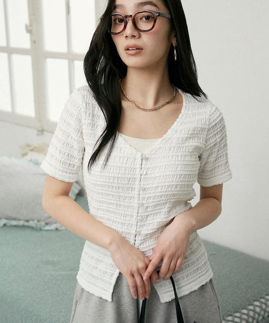 V領 半袖 針織開衫