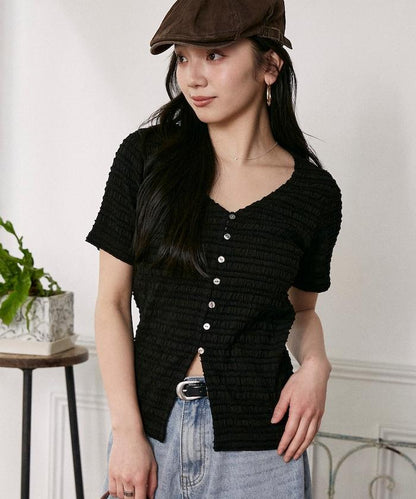 V領 半袖 針織開衫