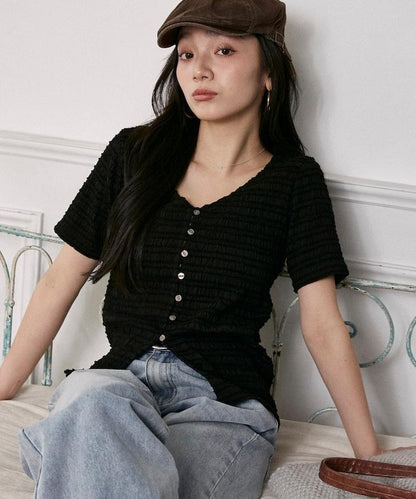 V領 半袖 針織開衫