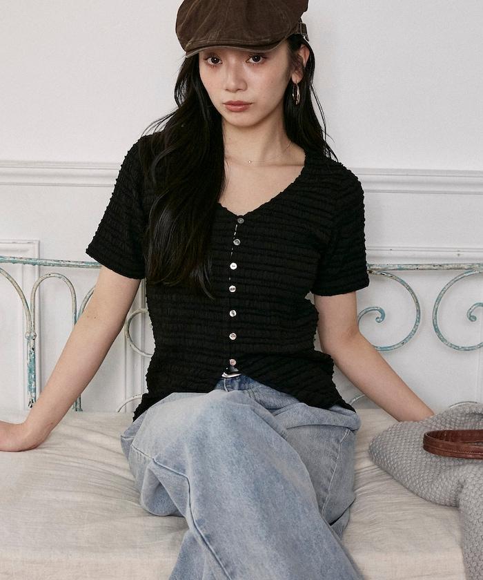 V領 半袖 針織開衫