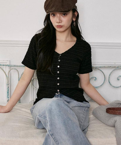 V領 半袖 針織開衫