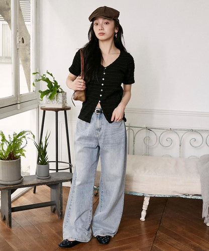 V領 半袖 針織開衫