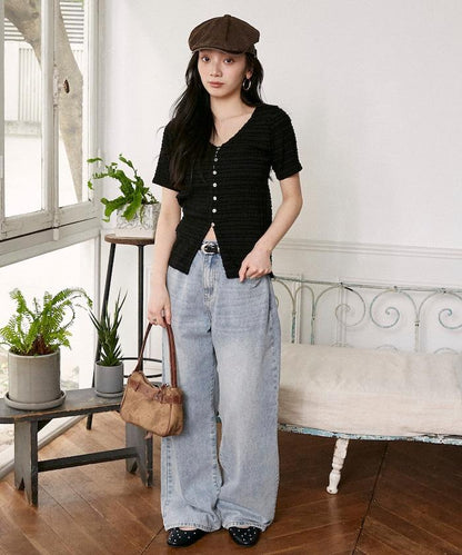 V領 半袖 針織開衫