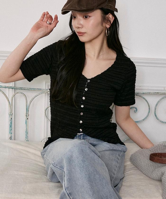 V領 半袖 針織開衫