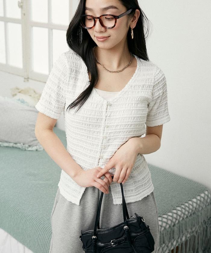 V領 半袖 針織開衫