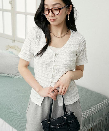 V領 半袖 針織開衫