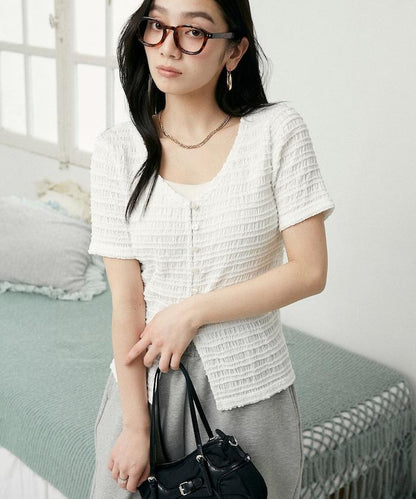 V領 半袖 針織開衫