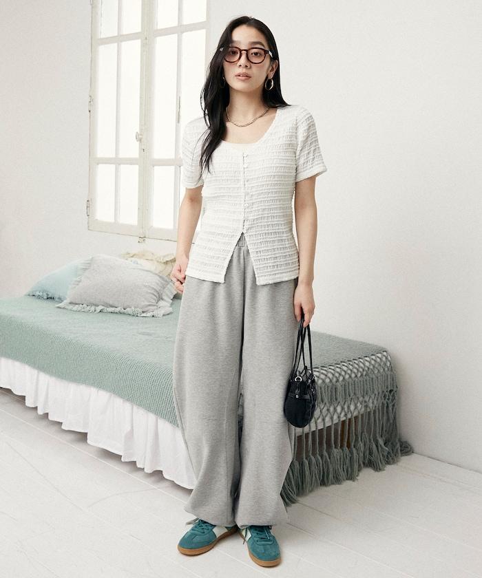 V領 半袖 針織開衫