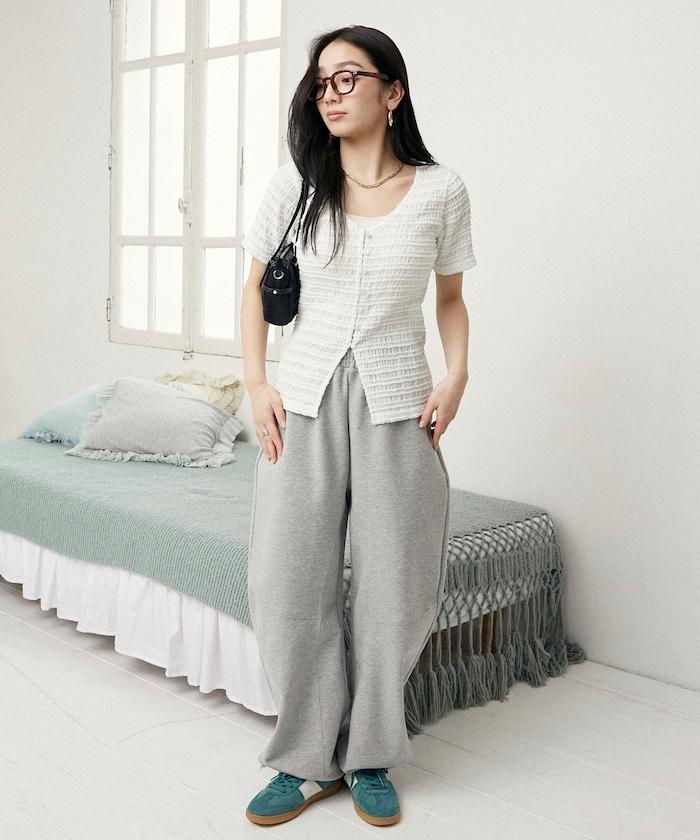 V領 半袖 針織開衫