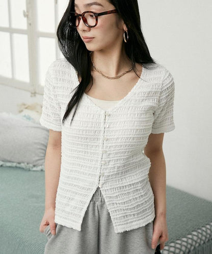 V領 半袖 針織開衫