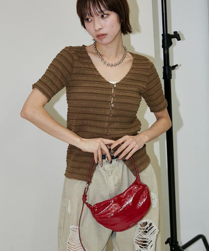 V領 半袖 針織開衫