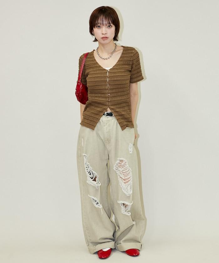 V領 半袖 針織開衫