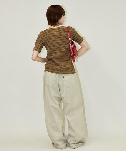 V領 半袖 針織開衫