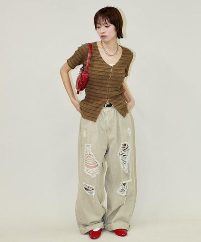 V領 半袖 針織開衫