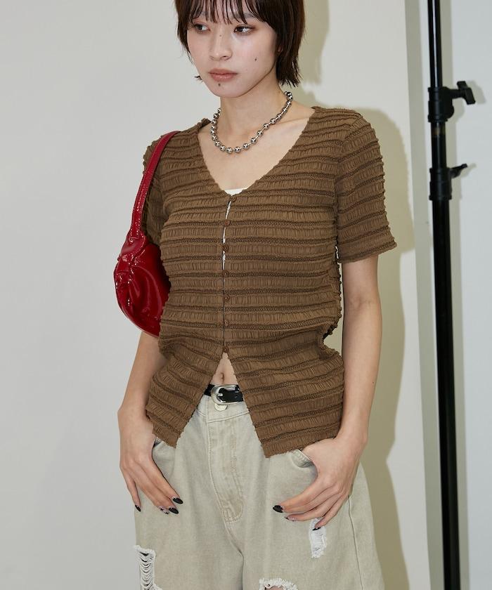 V領 半袖 針織開衫