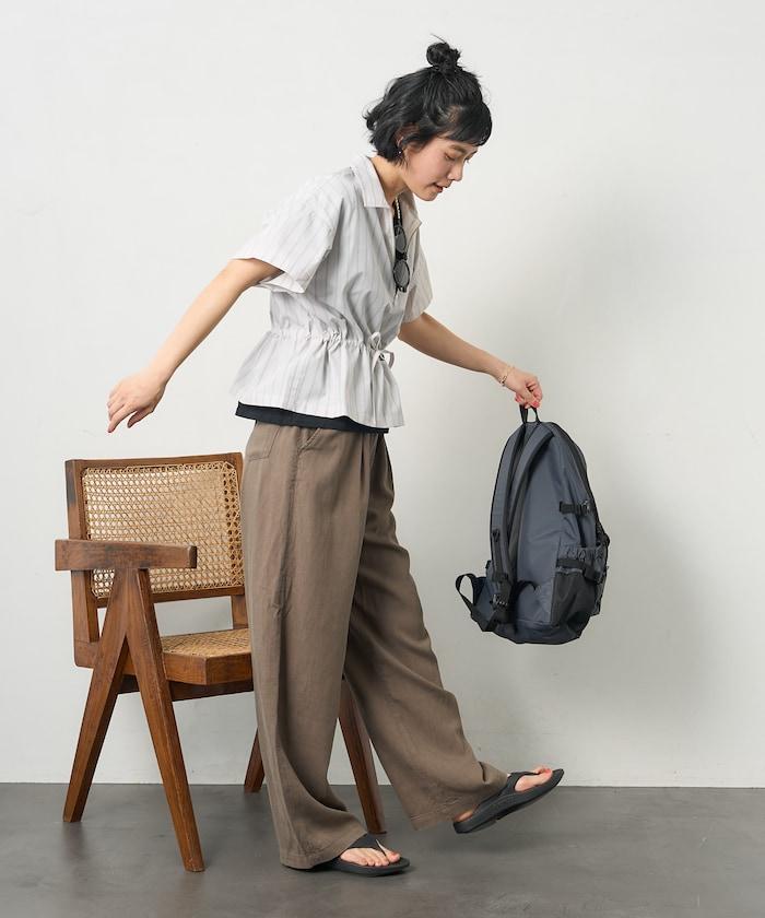 特別款 條紋 腰部蝴蝶結 半拉鍊 短袖襯衫