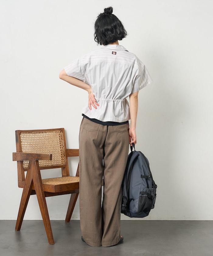 特別款 條紋 腰部蝴蝶結 半拉鍊 短袖襯衫