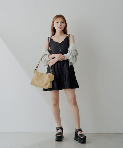 Chico 肩部蝴蝶結 棉質蕾絲荷葉邊 吊帶迷你連衣裙