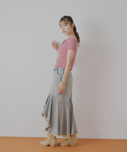 Chico 格紋 前蝴蝶結 小披肩設計 T恤