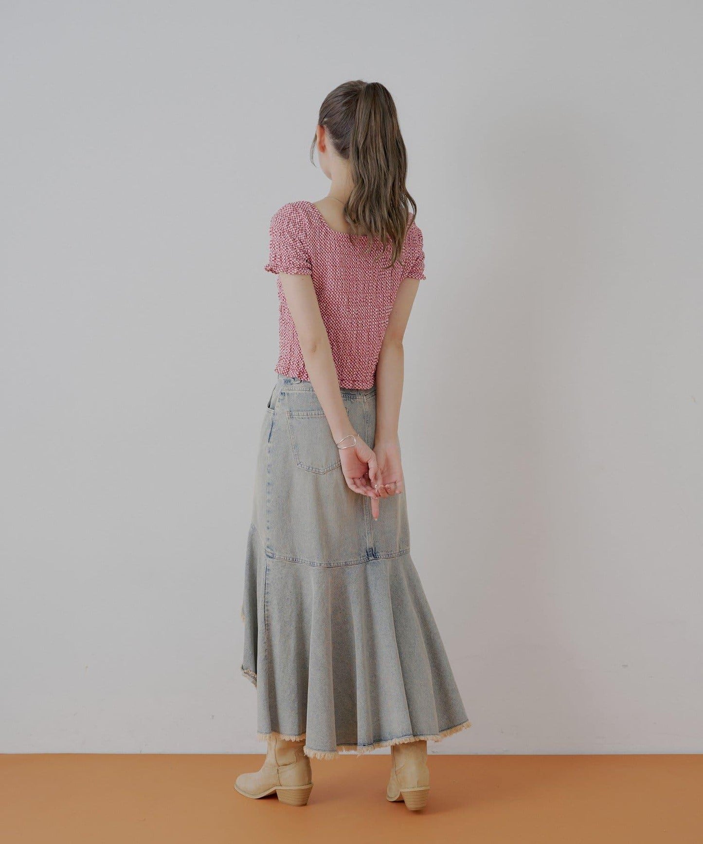 Chico 格紋 前蝴蝶結 小披肩設計 T恤