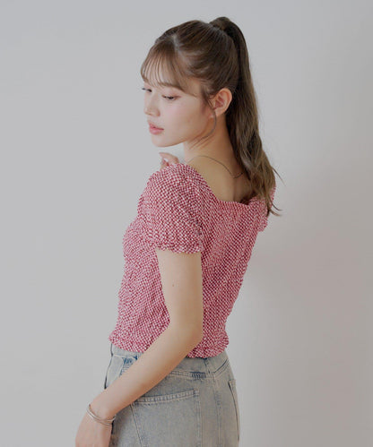 Chico 格紋 前蝴蝶結 小披肩設計 T恤