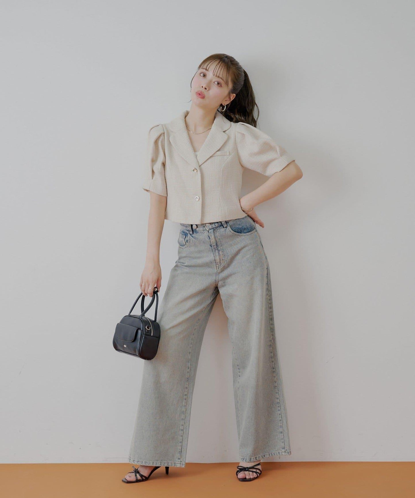 Chico 泡泡袖短款粗花呢夾克