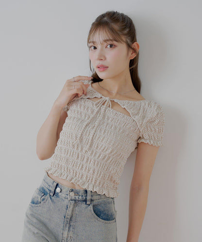 Chico 格紋 前蝴蝶結 小披肩設計 T恤