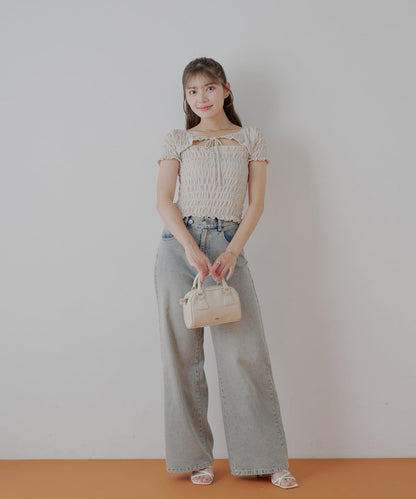 Chico 格紋 前蝴蝶結 小披肩設計 T恤