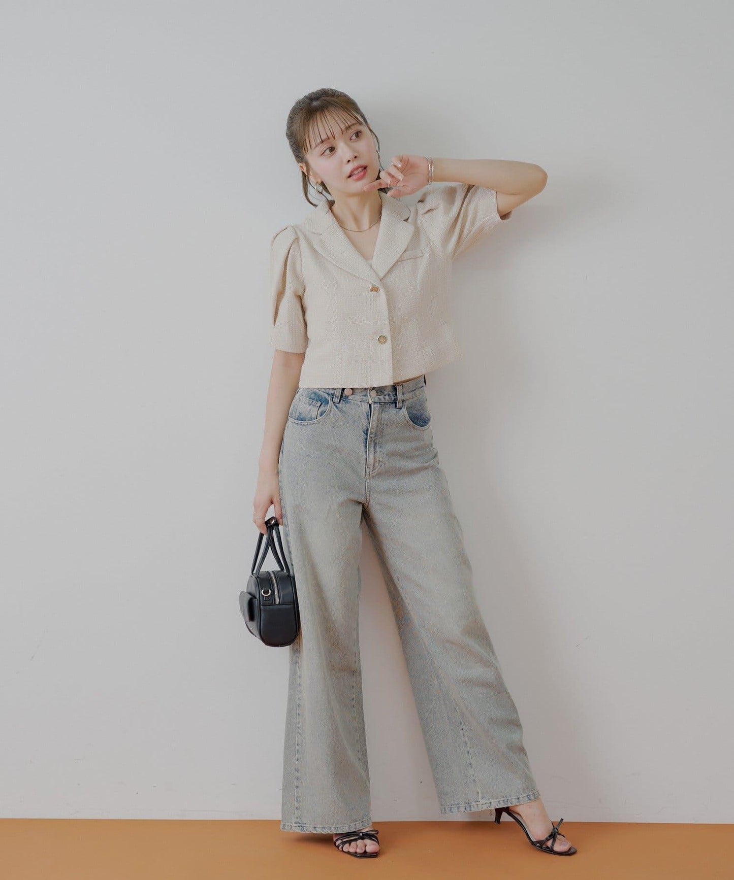 Chico 泡泡袖短款粗花呢夾克