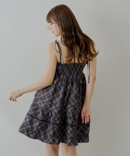 Chico 肩部蝴蝶結 棉質蕾絲荷葉邊 吊帶迷你連衣裙