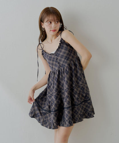 Chico 肩部蝴蝶結 棉質蕾絲荷葉邊 吊帶迷你連衣裙