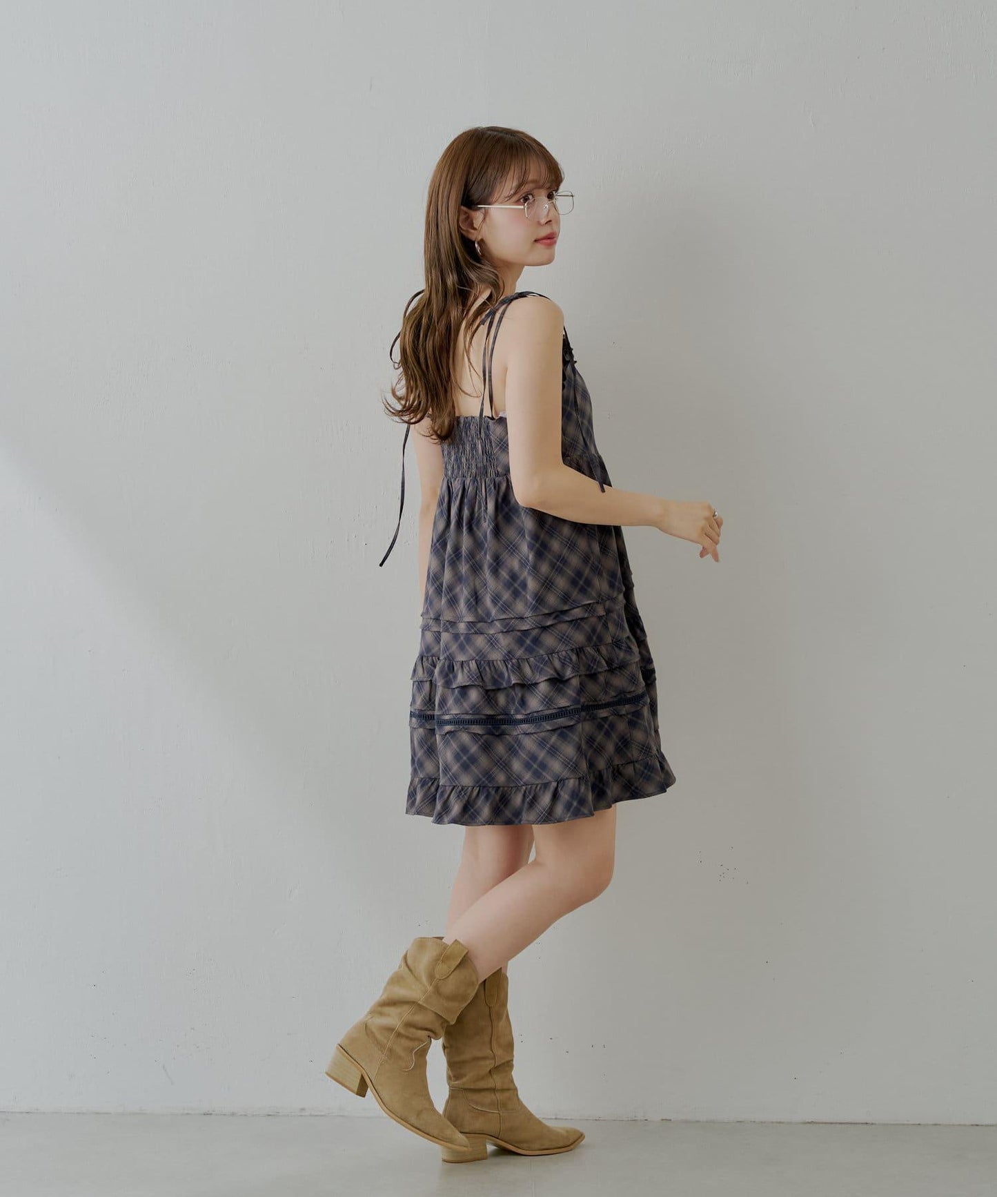 Chico 肩部蝴蝶結 棉質蕾絲荷葉邊 吊帶迷你連衣裙