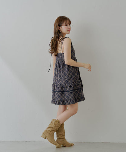 Chico 肩部蝴蝶結 棉質蕾絲荷葉邊 吊帶迷你連衣裙