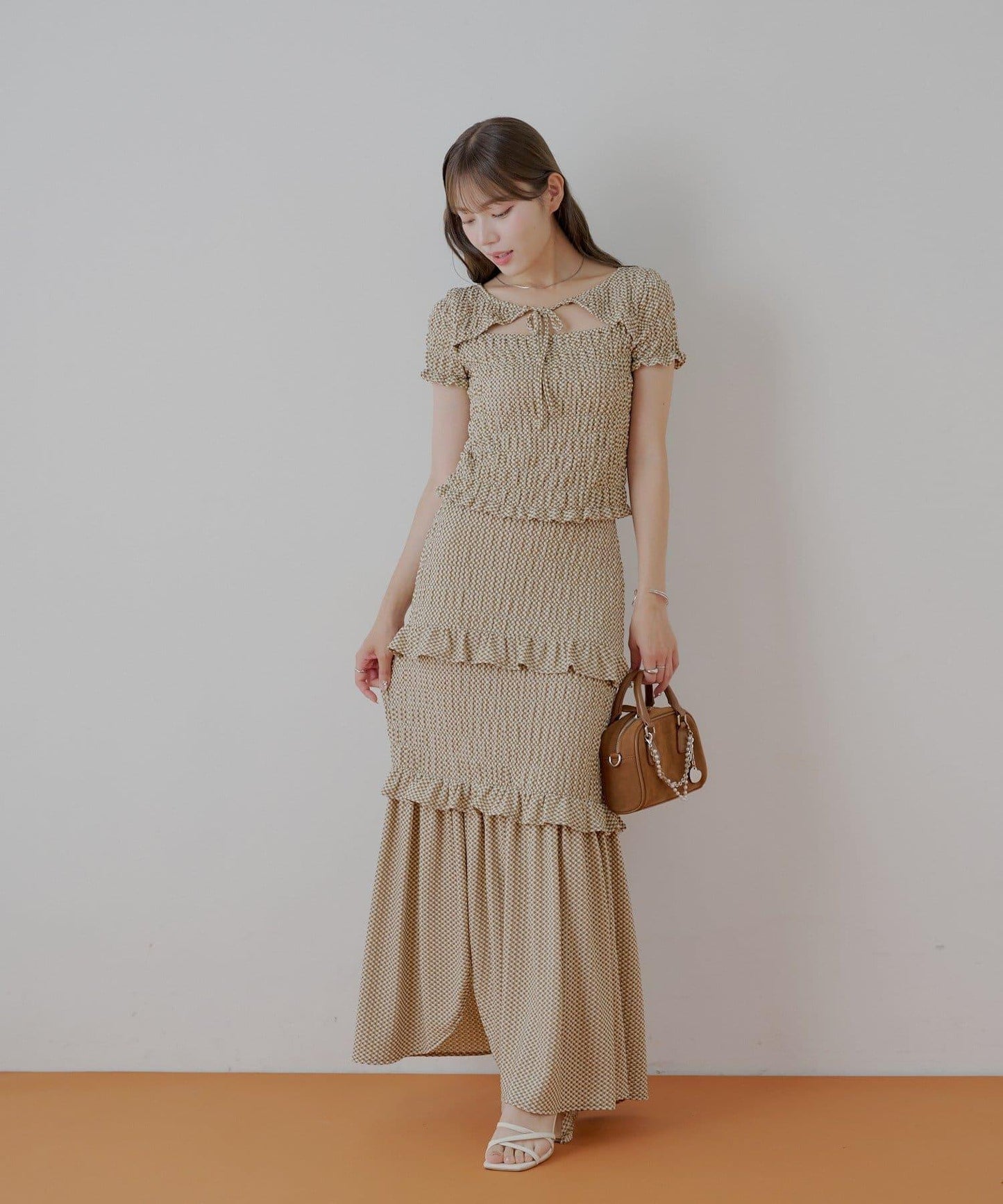 Chico 格紋 前蝴蝶結 小披肩設計 T恤