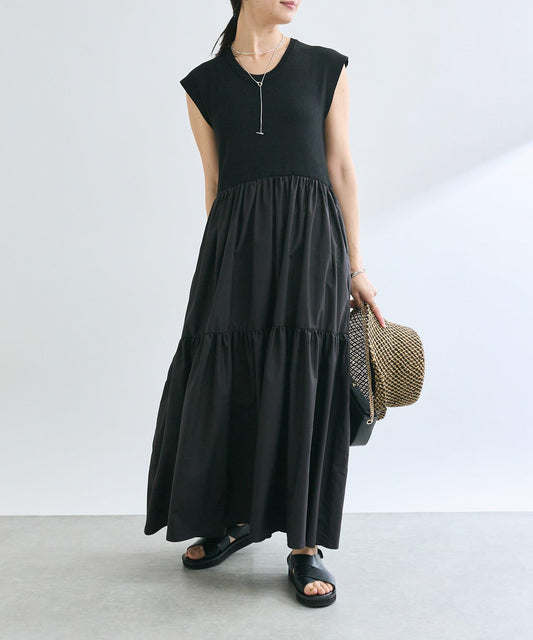 針織拼接層疊連衣裙