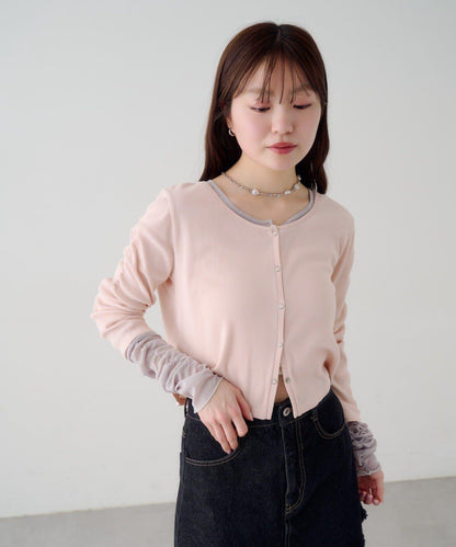 袖部網紗羅紋針織開衫