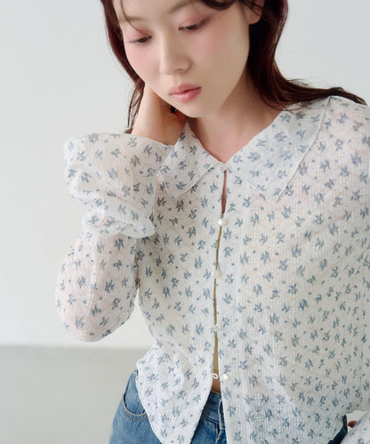 蕾絲花卉領口針織開衫