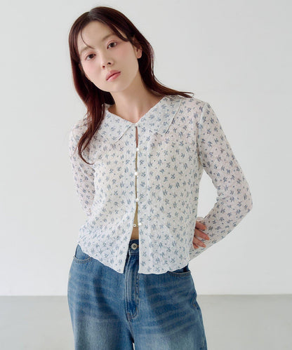 蕾絲花卉領口針織開衫