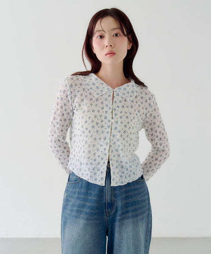 蕾絲花卉領口針織開衫