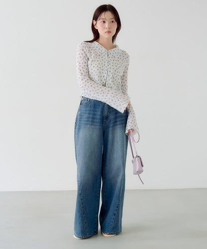 蕾絲花卉領口針織開衫