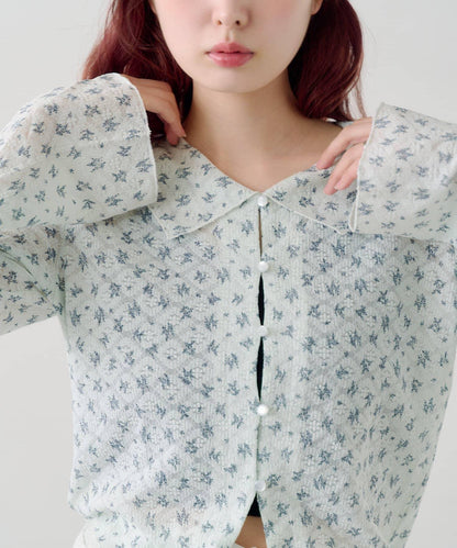 蕾絲花卉領口針織開衫