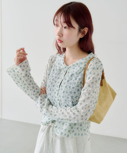 蕾絲花卉領口針織開衫