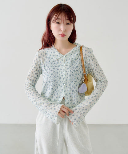 蕾絲花卉領口針織開衫