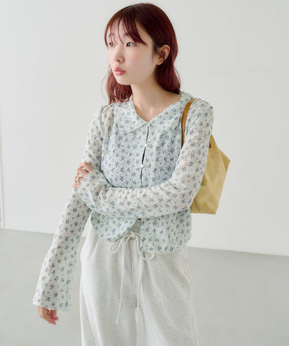 蕾絲花卉領口針織開衫