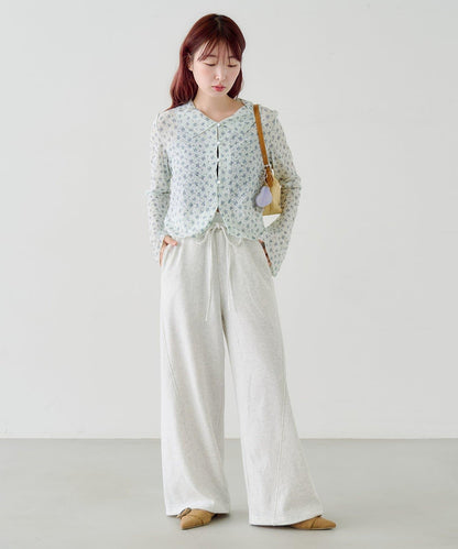 蕾絲花卉領口針織開衫