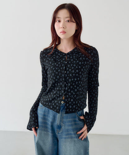 蕾絲花卉領口針織開衫